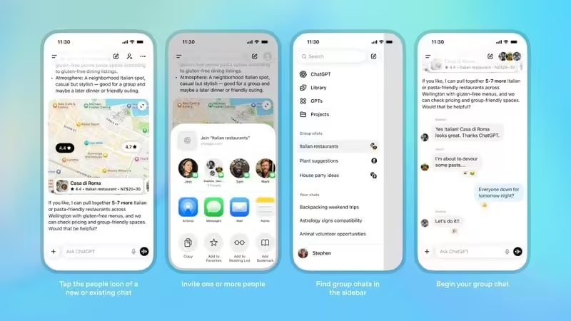 OpenAI 正式上线 ChatGPT 群聊：最高支持 20 人，AI 也能参与头脑风暴